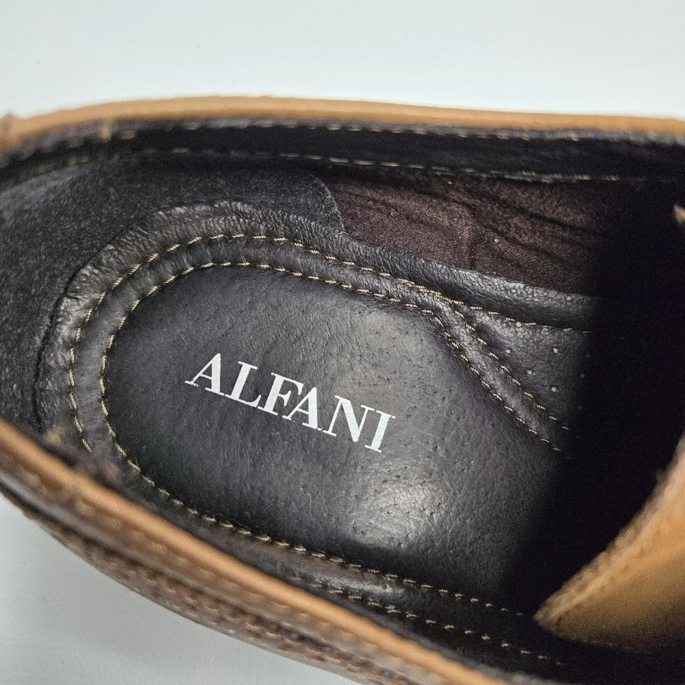 Alfani Men's Geoff Leather Brown Wingtip Oxford Dress Shoes Size 8 WPL 8046